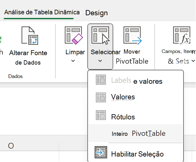 Selecione o botão Entire PivotTable (Tabela Dinâmica) inteiro no Windows.