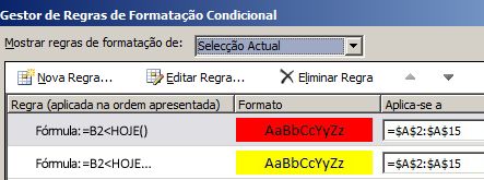 Regras de formatação condicional