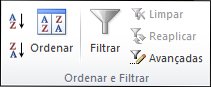 O grupo Ordenar e Filtrar no separador Dados