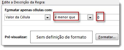 Caixa Editar regra de formatação condicional