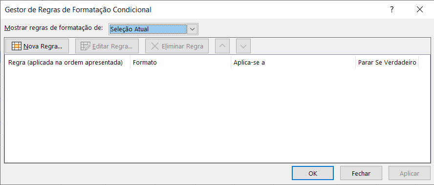 Caixa de diálogo Gestor de Regras de Formatação Condicional