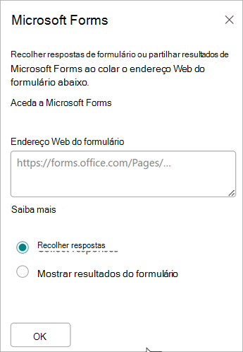 Cole o URL do formulário no campo de endereço Web do formulário.