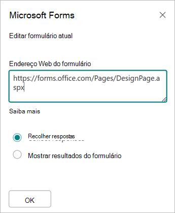 O endereço do formulário será preenchido automaticamente no campo de endereço Web do formulário.