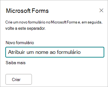 Introduza um nome para o novo formulário