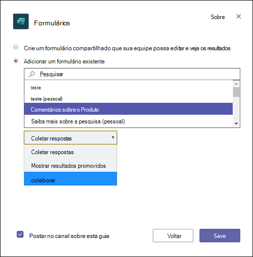 Adicionar um formulário de grupo existente ao Microsoft Teams
