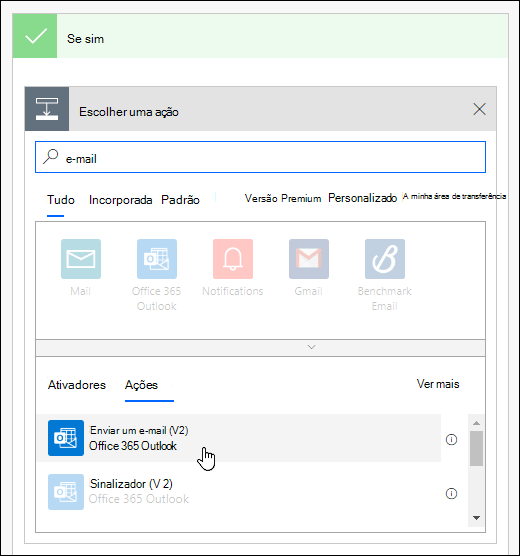 Escolher enviar uma notificação por e-mail como uma ação no Power Automate