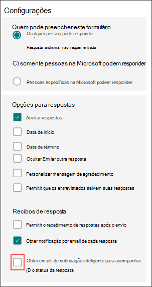 Definições de formulário para lembretes inteligentes