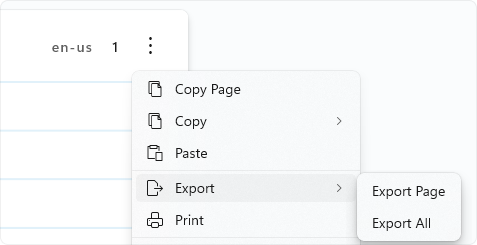 Exportar a partir do Menu página