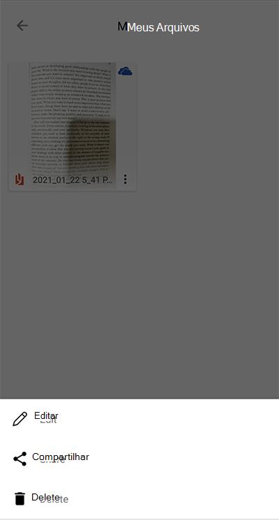 Captura de ecrã a partir do Microsoft Lens num telemóvel Android