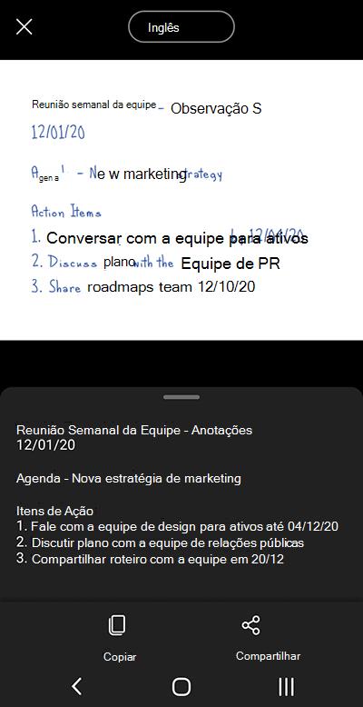 Captura de ecrã a partir do Microsoft Lens num telemóvel Android