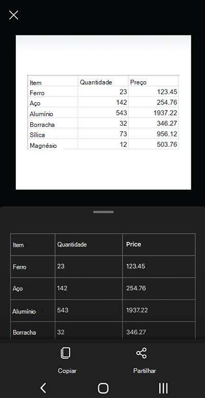 Captura de ecrã a partir do Microsoft Lens num telemóvel Android