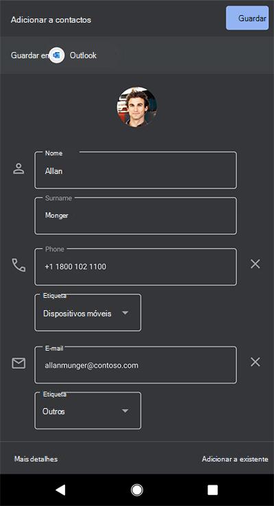 Captura de ecrã a partir do Microsoft Lens num telemóvel Android