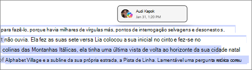 As Páginas do Copilot identificam o autor e o carimbo de data/hora do Copilot