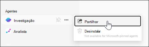 Captura de ecrã de onde partilhar um agente a partir do painel de navegação esquerdo.