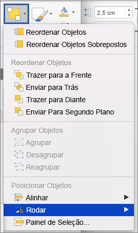 Botão Rodar no menu Dispor