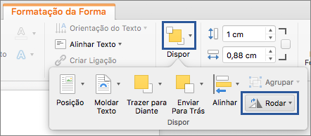 Botão Rodar no menu Dispor