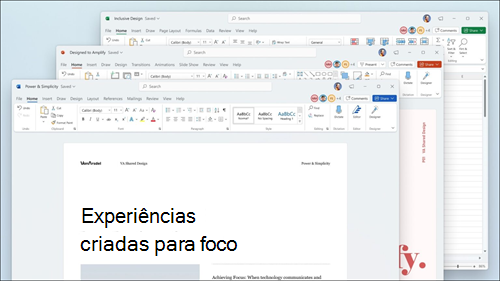 Word, Excel e PowerPoint apresentados com atualizações visuais no friso e cantos arredondados para corresponder à interface de utilizador do Windows 11.