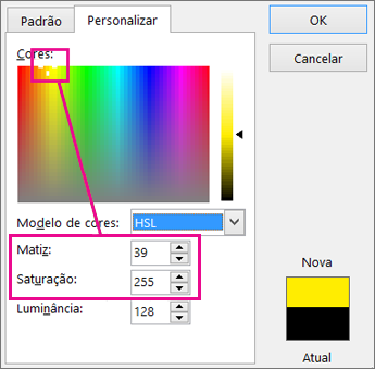 Selection in Colors rectangle sets hue and saturation