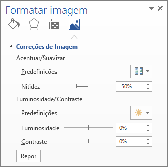 Opções de Correções de Imagem no painel de tarefas Formatar Imagem