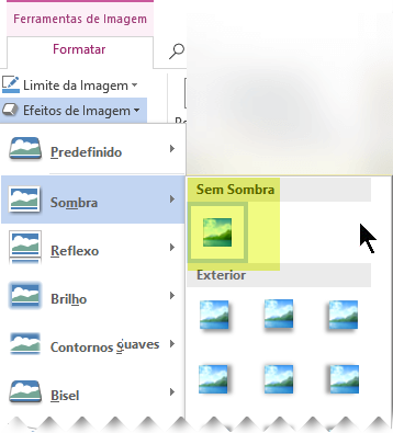 Desative um efeito de imagem que não pretende ao selecionar a opção Sem Efeito.