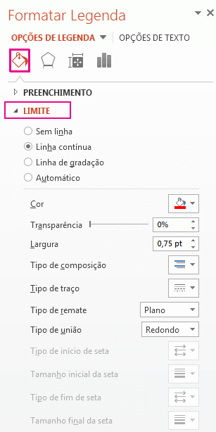 Separador Preenchimento e Linha no painel de tarefas Formatar Etiquetas de Dados