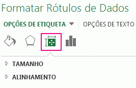 Formatar Etiquetas de Dados Ícone e painel Propriedades do Tamanho &