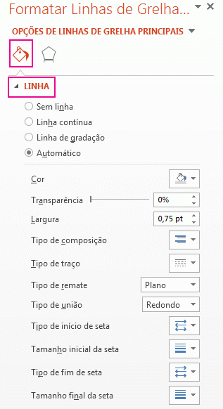 Ícone Linha no painel de Opções Formatar Linha de Cota