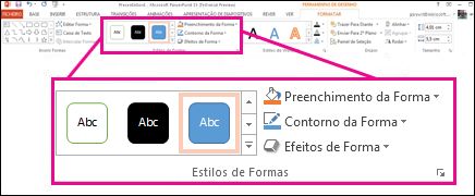 Comandos Estilos de Forma no friso