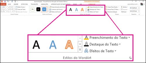 Comandos do grupo Estilos do WordArt no friso