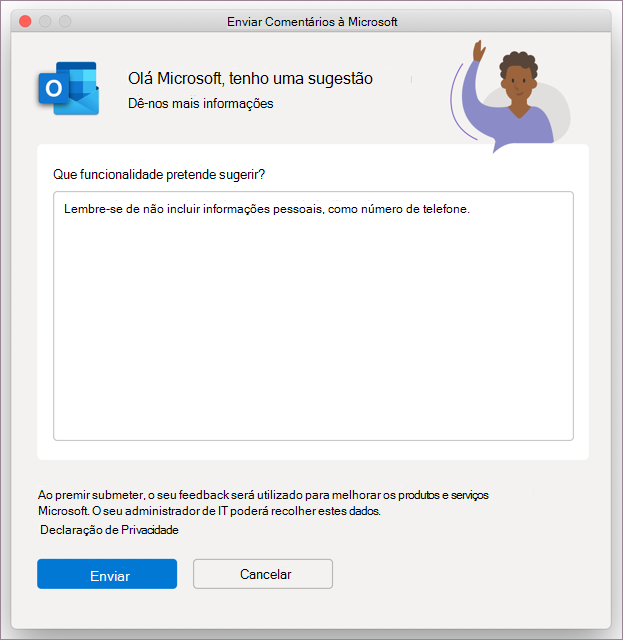 Caixa de diálogo Comentários do Outlook no MacOS