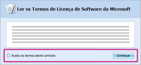 Leia e aceite os termos de licenciamento
