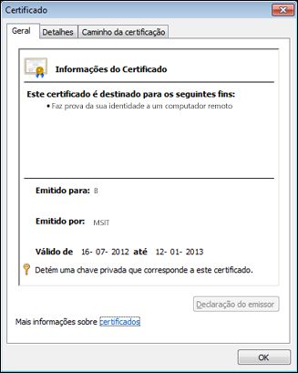 Caixa de diálogo Certificado