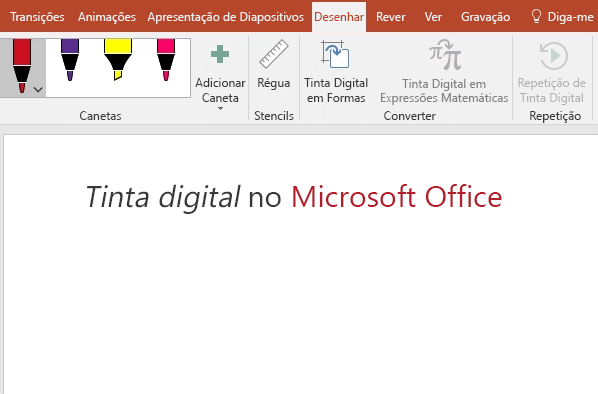Hello está escrito na tela do PowerPoint em tinta digital.
