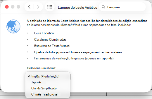Captura de ecrã de Idiomas Orientais.