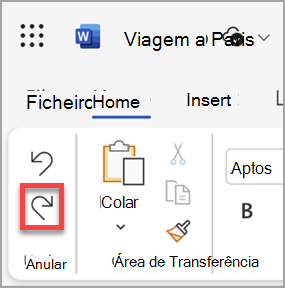 O botão Refazer no Microsoft Word para a Web.