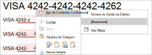 Captura de ecrã de conteúdo confidencial realçado no Word