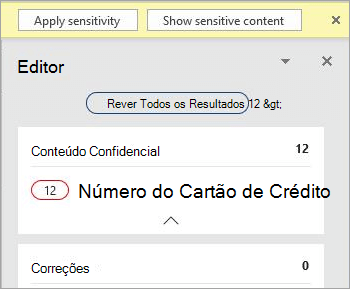 Captura de ecrã de conteúdos confidenciais no painel Editor