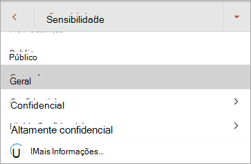 Captura de ecrã de etiquetas de confidencialidade no Office para Android