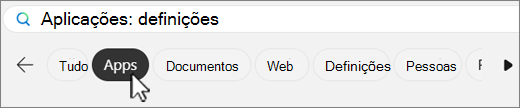 Captura de ecrã a mostrar os separadores de filtro de pesquisa do Windows.
