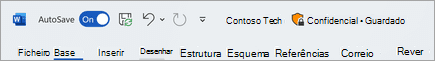 Captura de ecrã a mostrar a barra de título de um ficheiro com uma etiqueta Confidencial.