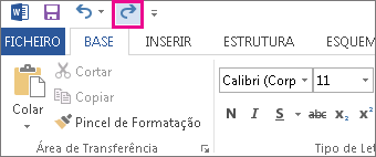 Comando Refazer na Barra de Ferramentas de Acesso Rápido