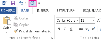 Comando Repetir na Barra de Ferramentas de Acesso Rápido