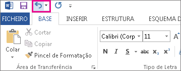 Comando Anular na Barra de Ferramentas de Acesso Rápido