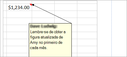 Adicionar notas à sua folha de cálculo