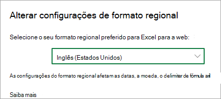 Alterar definições de Formato regional