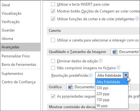 Definir a resolução de imagem predefinida