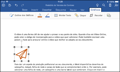 Word para iOS a mostrar o separador Edição de gráficos