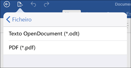 Toque em Exportar Ficheiro > para exportar o seu documento para PDF