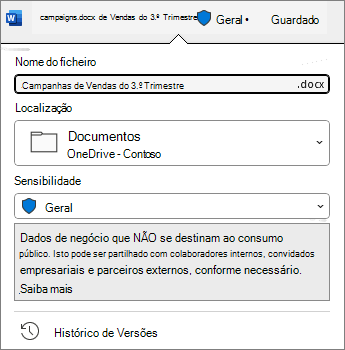 Barra de sensibilidade na parte superior do documento