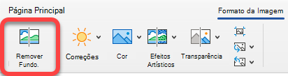 A opção Remover Imagem encontra-se no separador Formatação da Imagem nas aplicações do Office.